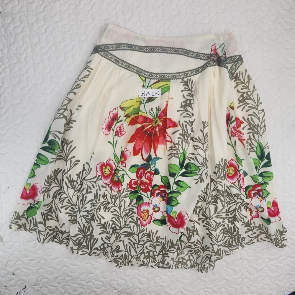 Cotton Skirt Garden Party Floral MIDI Elegant Tropical Preppy LARGE waist 30" - Picture 5 of 8